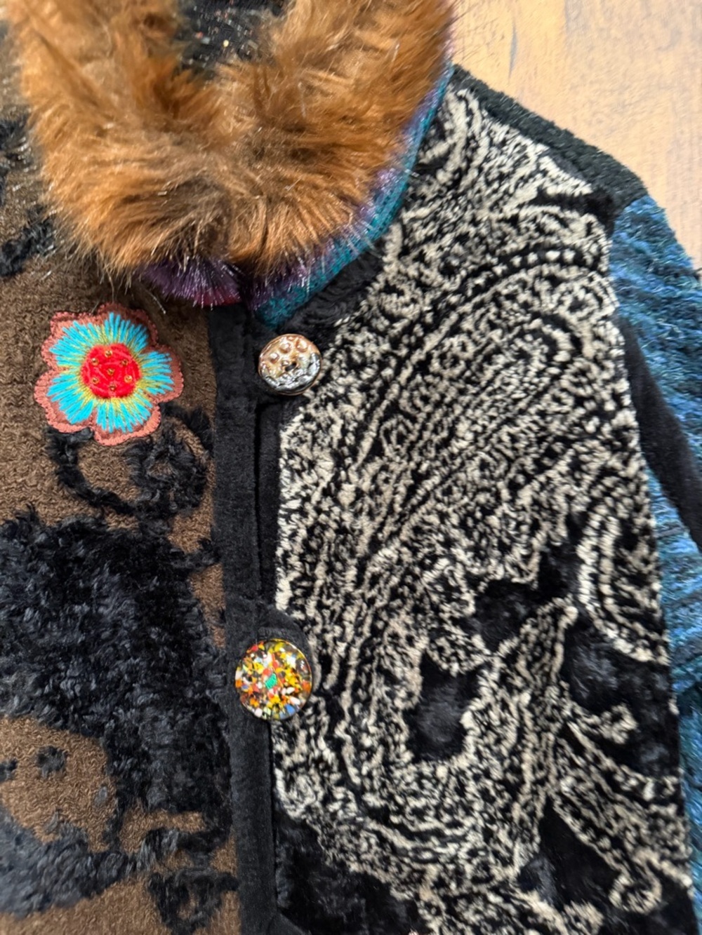 Vintage Lee Andersen patchwork retro funk fur size 1 EUC - Picture 6 of 12